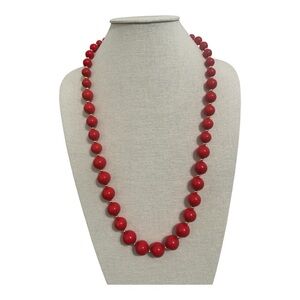Vintage Red Beaded Necklace with Gold Tone Spacer Beads  1950s 1960s